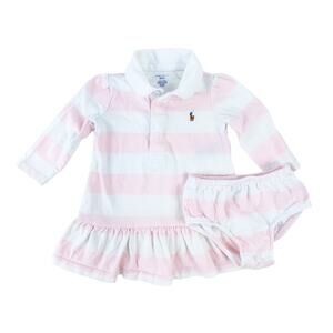Ralph Lauren Baby Girl Striped Cotton Rugby Dress & Bloomer 9 Months